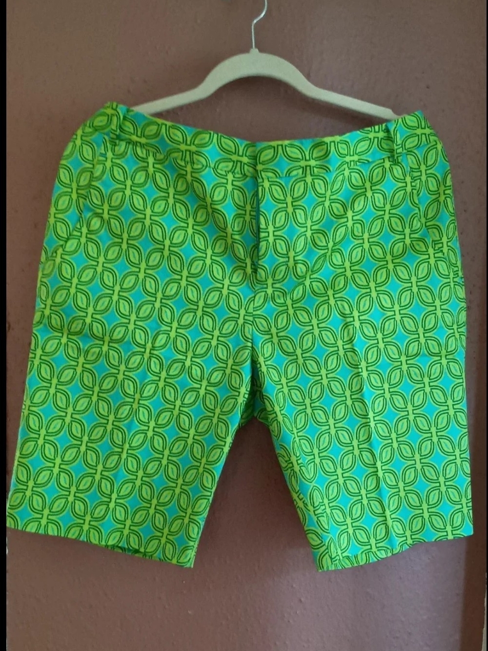 Coldwater Creek Teal and Lime Geometric Print Skirt